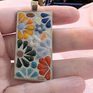 Handmade Colorful Floral Mosaic Pendant